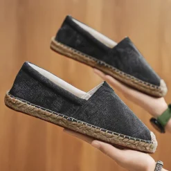 Clearance OUKU Men's Red Canvas Espadrille Slip-On Shoes with Jute Rope Sole – Comfortable Summer Footwear