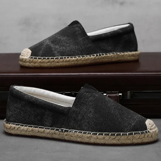 Clearance OUKU Men's Red Canvas Espadrille Slip-On Shoes with Jute Rope Sole – Comfortable Summer Footwear