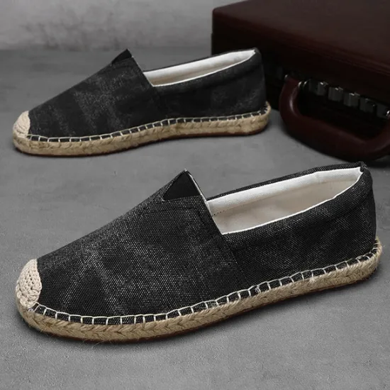 Clearance OUKU Men's Red Canvas Espadrille Slip-On Shoes with Jute Rope Sole – Comfortable Summer Footwear