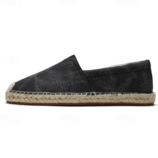 Clearance OUKU Men's Red Canvas Espadrille Slip-On Shoes with Jute Rope Sole – Comfortable Summer Footwear