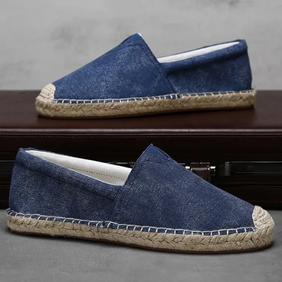 Clearance OUKU Men's Red Canvas Espadrille Slip-On Shoes with Jute Rope Sole – Comfortable Summer Footwear