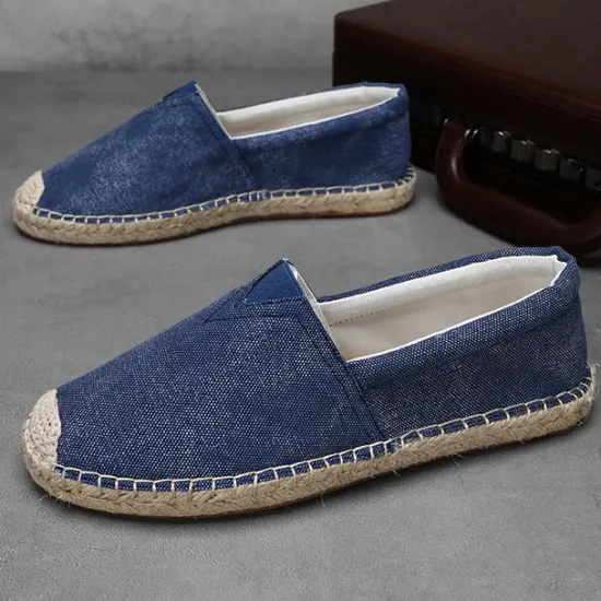Clearance OUKU Men's Red Canvas Espadrille Slip-On Shoes with Jute Rope Sole – Comfortable Summer Footwear