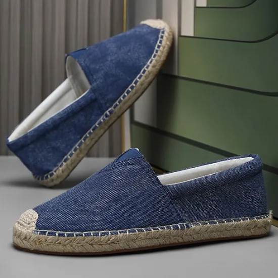 Clearance OUKU Men's Red Canvas Espadrille Slip-On Shoes with Jute Rope Sole – Comfortable Summer Footwear
