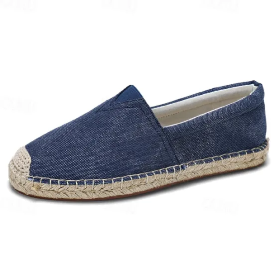 Clearance OUKU Men's Red Canvas Espadrille Slip-On Shoes with Jute Rope Sole – Comfortable Summer Footwear