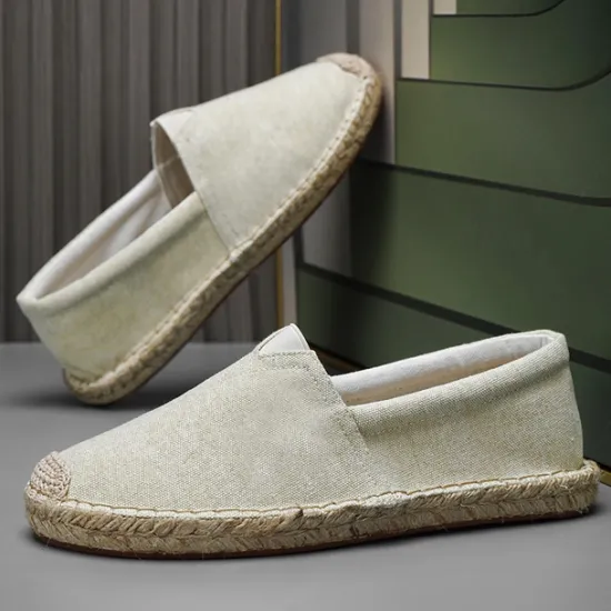 Clearance OUKU Men's Red Canvas Espadrille Slip-On Shoes with Jute Rope Sole – Comfortable Summer Footwear