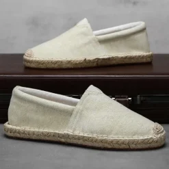 Clearance OUKU Men's Red Canvas Espadrille Slip-On Shoes with Jute Rope Sole – Comfortable Summer Footwear