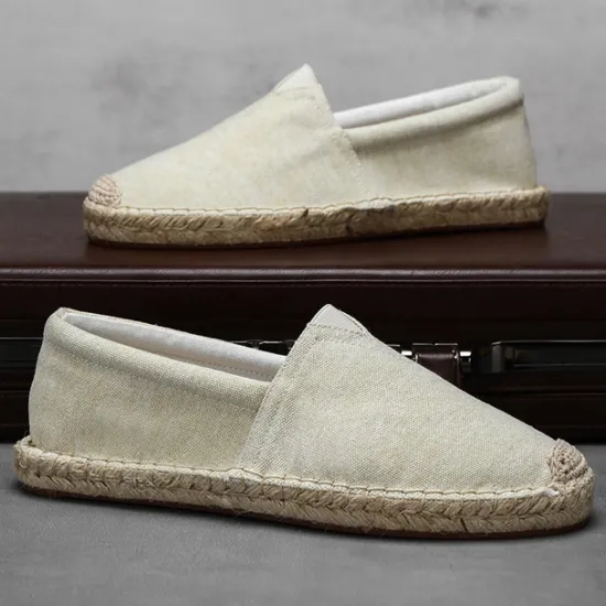 Clearance OUKU Men's Red Canvas Espadrille Slip-On Shoes with Jute Rope Sole – Comfortable Summer Footwear