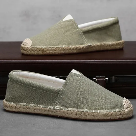 Clearance OUKU Men's Red Canvas Espadrille Slip-On Shoes with Jute Rope Sole – Comfortable Summer Footwear