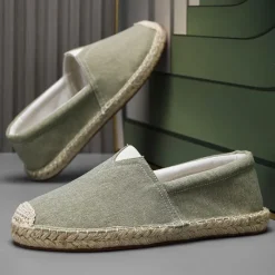 Clearance OUKU Men's Red Canvas Espadrille Slip-On Shoes with Jute Rope Sole – Comfortable Summer Footwear