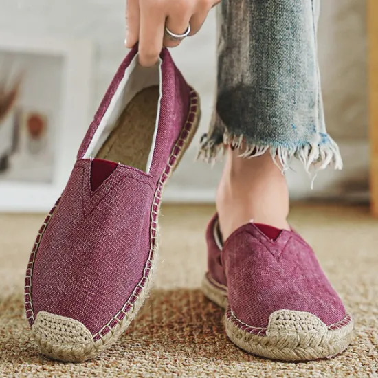Clearance OUKU Men's Red Canvas Espadrille Slip-On Shoes with Jute Rope Sole – Comfortable Summer Footwear