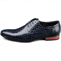 Clearance OUKU Men's Red Crocodile Pattern Lace-Up Dress Shoes - Sleek Patent Faux Leather Oxford Shoes for Christmas,Formal Events and Parties