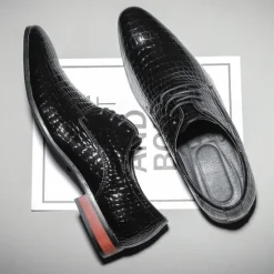 Clearance OUKU Men's Red Crocodile Pattern Lace-Up Dress Shoes - Sleek Patent Faux Leather Oxford Shoes for Christmas,Formal Events and Parties