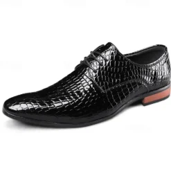 Clearance OUKU Men's Red Crocodile Pattern Lace-Up Dress Shoes - Sleek Patent Faux Leather Oxford Shoes for Christmas,Formal Events and Parties