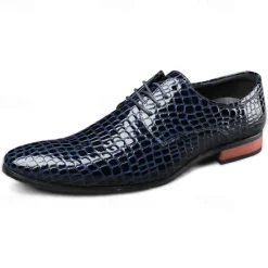 Clearance OUKU Men's Red Crocodile Pattern Lace-Up Dress Shoes - Sleek Patent Faux Leather Oxford Shoes for Christmas,Formal Events and Parties