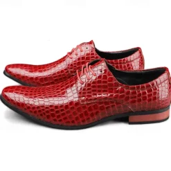 Clearance OUKU Men's Red Crocodile Pattern Lace-Up Dress Shoes - Sleek Patent Faux Leather Oxford Shoes for Christmas,Formal Events and Parties