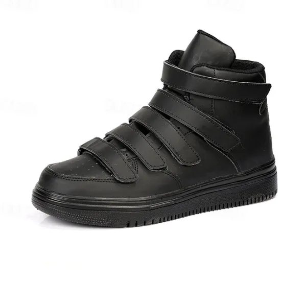 Hot OUKU Men's Red High-Top Velcro Sneakers with Non-Slip Sole - Stylish Casual Footwear
