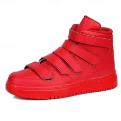 Hot OUKU Men's Red High-Top Velcro Sneakers with Non-Slip Sole - Stylish Casual Footwear