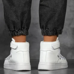 Hot OUKU Men's Red High-Top Velcro Sneakers with Non-Slip Sole - Stylish Casual Footwear