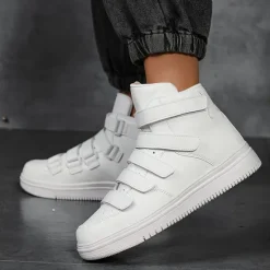 Hot OUKU Men's Red High-Top Velcro Sneakers with Non-Slip Sole - Stylish Casual Footwear