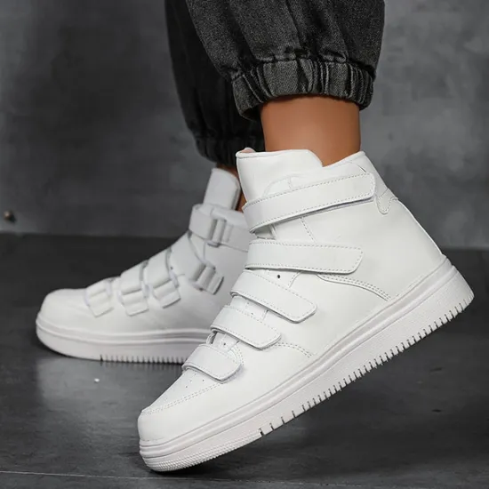 Hot OUKU Men's Red High-Top Velcro Sneakers with Non-Slip Sole - Stylish Casual Footwear