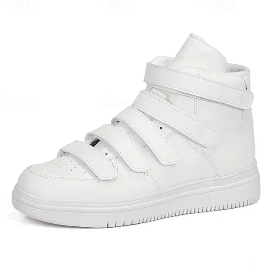 Hot OUKU Men's Red High-Top Velcro Sneakers with Non-Slip Sole - Stylish Casual Footwear