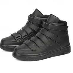 Hot OUKU Men's Red High-Top Velcro Sneakers with Non-Slip Sole - Stylish Casual Footwear