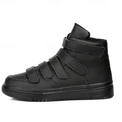 Hot OUKU Men's Red High-Top Velcro Sneakers with Non-Slip Sole - Stylish Casual Footwear