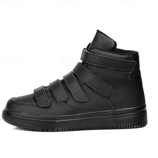 Hot OUKU Men's Red High-Top Velcro Sneakers with Non-Slip Sole - Stylish Casual Footwear