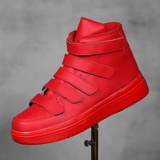 Hot OUKU Men's Red High-Top Velcro Sneakers with Non-Slip Sole - Stylish Casual Footwear