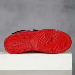 Hot OUKU Men's Red High-Top Velcro Sneakers with Non-Slip Sole - Stylish Casual Footwear