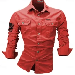 Best OUKU Men's Reindeer American US Flag Work Shirt Western Shirt Cargo Shirt Long Sleeve Casual Tactical Sports & Outdoor Going out Hunting Spring Fall Turndown Print Black White Army Green Red Blue