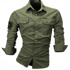 Best OUKU Men's Reindeer American US Flag Work Shirt Western Shirt Cargo Shirt Long Sleeve Casual Tactical Sports & Outdoor Going out Hunting Spring Fall Turndown Print Black White Army Green Red Blue