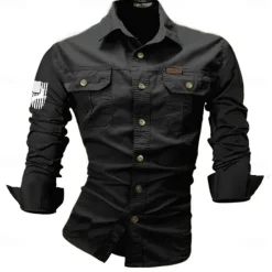 Best OUKU Men's Reindeer American US Flag Work Shirt Western Shirt Cargo Shirt Long Sleeve Casual Tactical Sports & Outdoor Going out Hunting Spring Fall Turndown Print Black White Army Green Red Blue