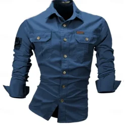 Best OUKU Men's Reindeer American US Flag Work Shirt Western Shirt Cargo Shirt Long Sleeve Casual Tactical Sports & Outdoor Going out Hunting Spring Fall Turndown Print Black White Army Green Red Blue