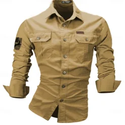 Best OUKU Men's Reindeer American US Flag Work Shirt Western Shirt Cargo Shirt Long Sleeve Casual Tactical Sports & Outdoor Going out Hunting Spring Fall Turndown Print Black White Army Green Red Blue