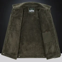Discount OUKU Men's Reindeer Print Embroidered Fleece Jacket Sherpa Hunting Jacket Work Cargo Jacket Turn-Down Collar Warm Winter Cotton Jacket Vintage Casual Going Out Coat Multi-Pockets