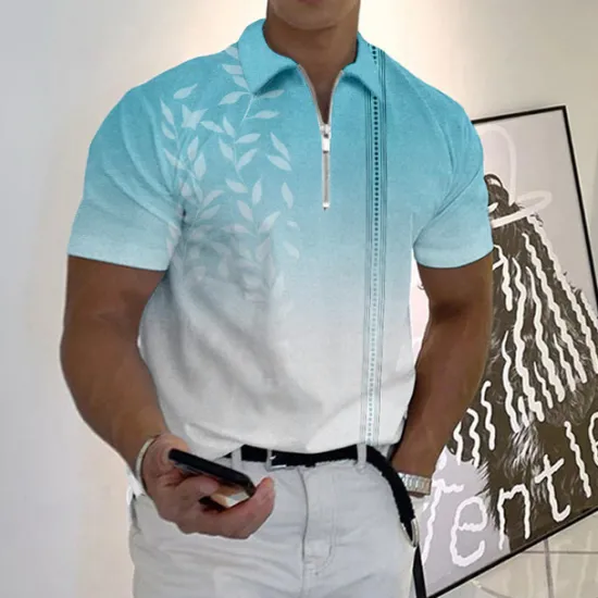 OUKU Men's Resort Hawaiian Polo Shirts Golf Shirt Short Sleeve Polo Shirts Collared Shirts Casual Beach Wear Vacation Wear Tropical Wear Party Outfits 3D Print Quarter Zip Polo Yellow Blue Purple