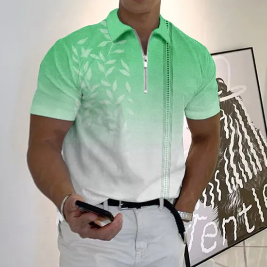 OUKU Men's Resort Hawaiian Polo Shirts Golf Shirt Short Sleeve Polo Shirts Collared Shirts Casual Beach Wear Vacation Wear Tropical Wear Party Outfits 3D Print Quarter Zip Polo Yellow Blue Purple