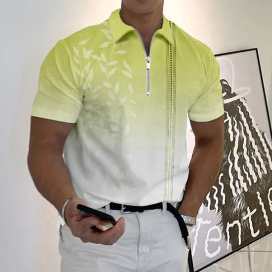 OUKU Men's Resort Hawaiian Polo Shirts Golf Shirt Short Sleeve Polo Shirts Collared Shirts Casual Beach Wear Vacation Wear Tropical Wear Party Outfits 3D Print Quarter Zip Polo Yellow Blue Purple