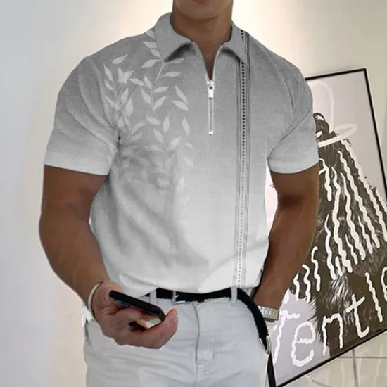 OUKU Men's Resort Hawaiian Polo Shirts Golf Shirt Short Sleeve Polo Shirts Collared Shirts Casual Beach Wear Vacation Wear Tropical Wear Party Outfits 3D Print Quarter Zip Polo Yellow Blue Purple
