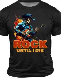 Outlet OUKU Men's Rock T Shirt Short Sleeve T shirt 3D Print Crew Neck Shirt Fashion Athleisure Street Sports Outdoor Daily Lake Blue Black White Summer Spring Clothing Apparel S M L XL XXL XXXL
