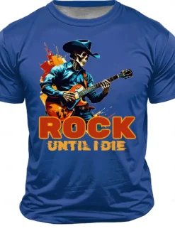 Outlet OUKU Men's Rock T Shirt Short Sleeve T shirt 3D Print Crew Neck Shirt Fashion Athleisure Street Sports Outdoor Daily Lake Blue Black White Summer Spring Clothing Apparel S M L XL XXL XXXL
