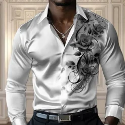 OUKU Men's Rose Casual Shirt Button Up Shirt Long Sleeve Fashion Casual Party Casual Spring Fall Turndown Button Up Black Yellow Red Blue