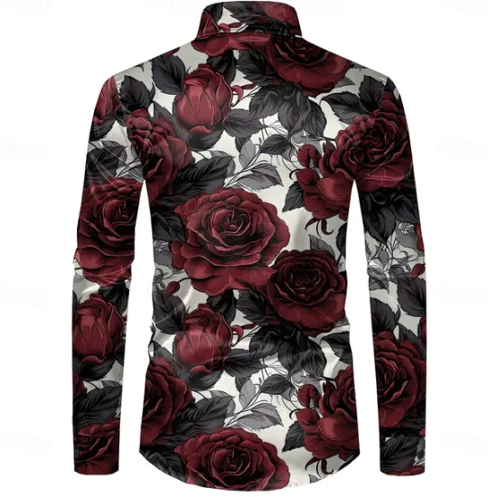 Sale OUKU Men's Rose Casual Shirt Button Up Shirt Long Sleeve Fashion Casual Party Casual Spring Fall Turndown Button Up Yellow Red Blue Purple
