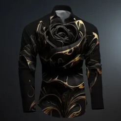 Outlet OUKU Men's Rose Geometric Pattern Button Up Shirt Printed Shirts Long Sleeve Subcultural Vacation Party Street Spring & Summer Turndown Print Button-Down Red Gold