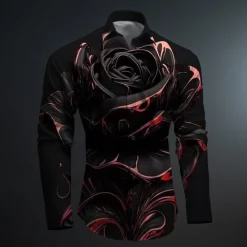 Outlet OUKU Men's Rose Geometric Pattern Button Up Shirt Printed Shirts Long Sleeve Subcultural Vacation Party Street Spring & Summer Turndown Print Button-Down Red Gold
