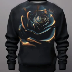 Hot OUKU Men's Rose Graphic Sweatshirts Golf Pullover Sweatshirt Long Sleeve Sweatshirt Crew Neck Fashion Daily Casual 3D Print Vacation Holiday Going out Print Spring & Fall