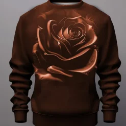 Hot OUKU Men's Rose Graphic Sweatshirts Golf Pullover Sweatshirt Long Sleeve Sweatshirt Crew Neck Fashion Daily Casual 3D Print Vacation Holiday Going out Print Spring & Fall