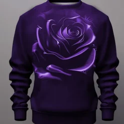Hot OUKU Men's Rose Graphic Sweatshirts Golf Pullover Sweatshirt Long Sleeve Sweatshirt Crew Neck Fashion Daily Casual 3D Print Vacation Holiday Going out Print Spring & Fall
