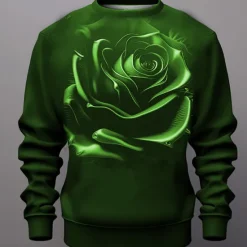 Hot OUKU Men's Rose Graphic Sweatshirts Golf Pullover Sweatshirt Long Sleeve Sweatshirt Crew Neck Fashion Daily Casual 3D Print Vacation Holiday Going out Print Spring & Fall